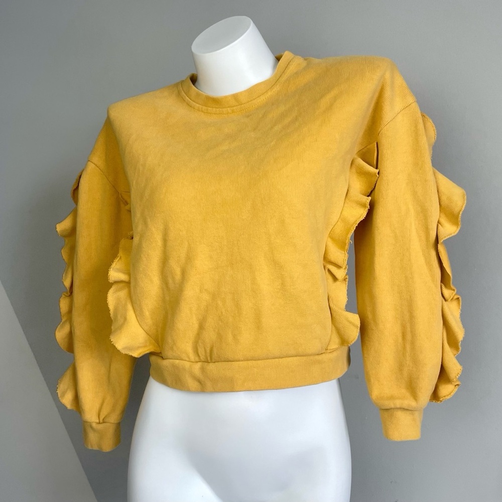 Yellow Ruffle Sleeve Women's Top - Picture 2 of 4